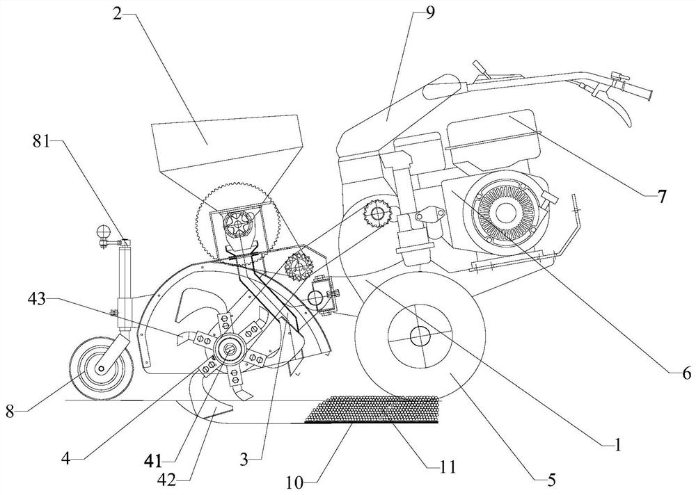 Combined operation machine for ditching, fertilizing and soil covering