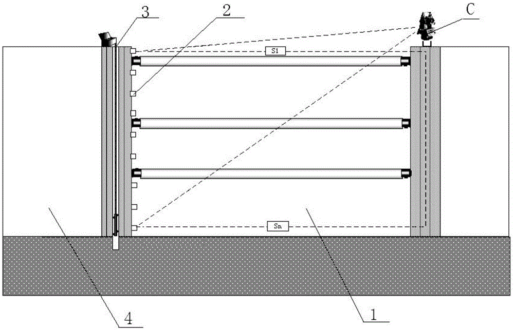 Foundation pit supporting structure deep level displacement monitoring system and method