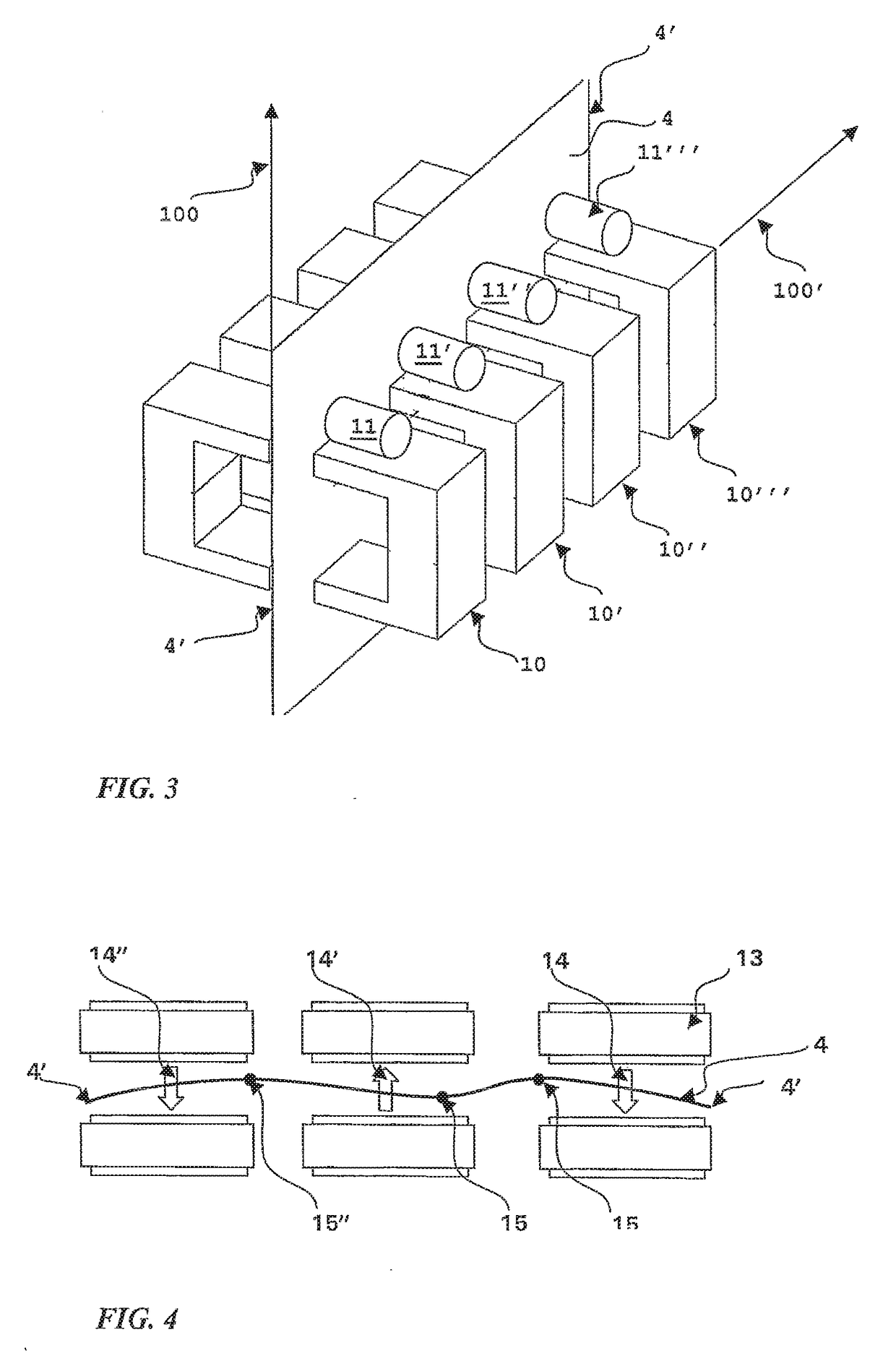 Electromagnetic device for stabilizing and reducing the deformation of a strip made of ferromagnetic material, and related process