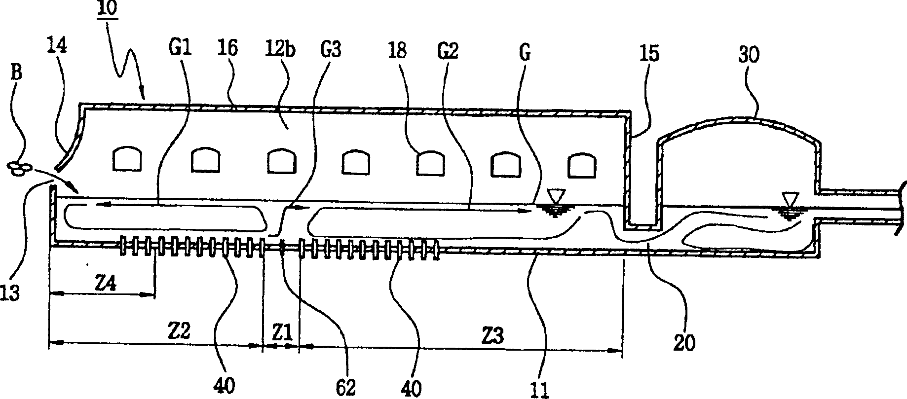 Electric boosting system for of smelting kiln of glass furnace