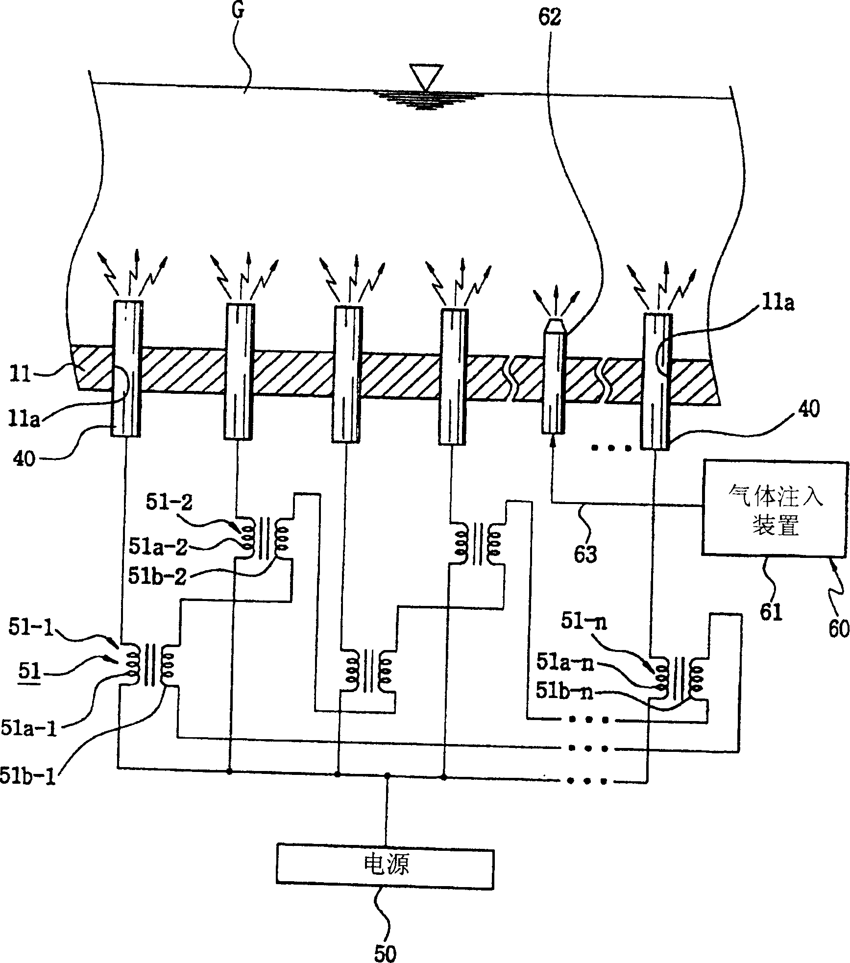 Electric boosting system for of smelting kiln of glass furnace