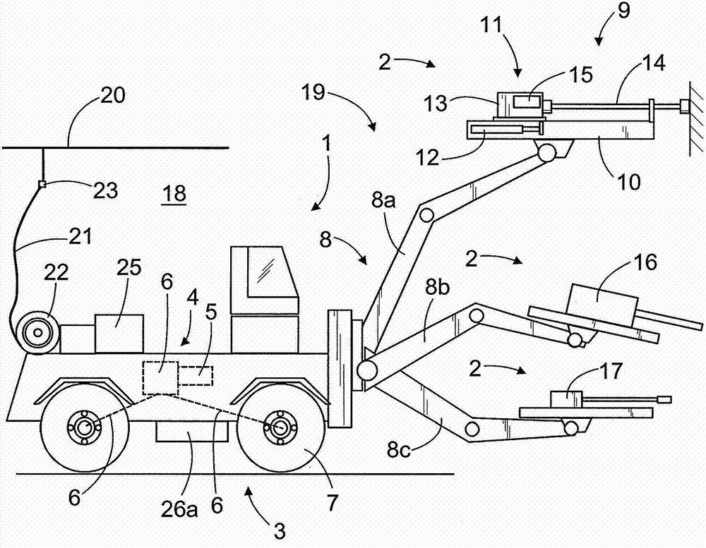 Mining vehicle and method for its energy supply