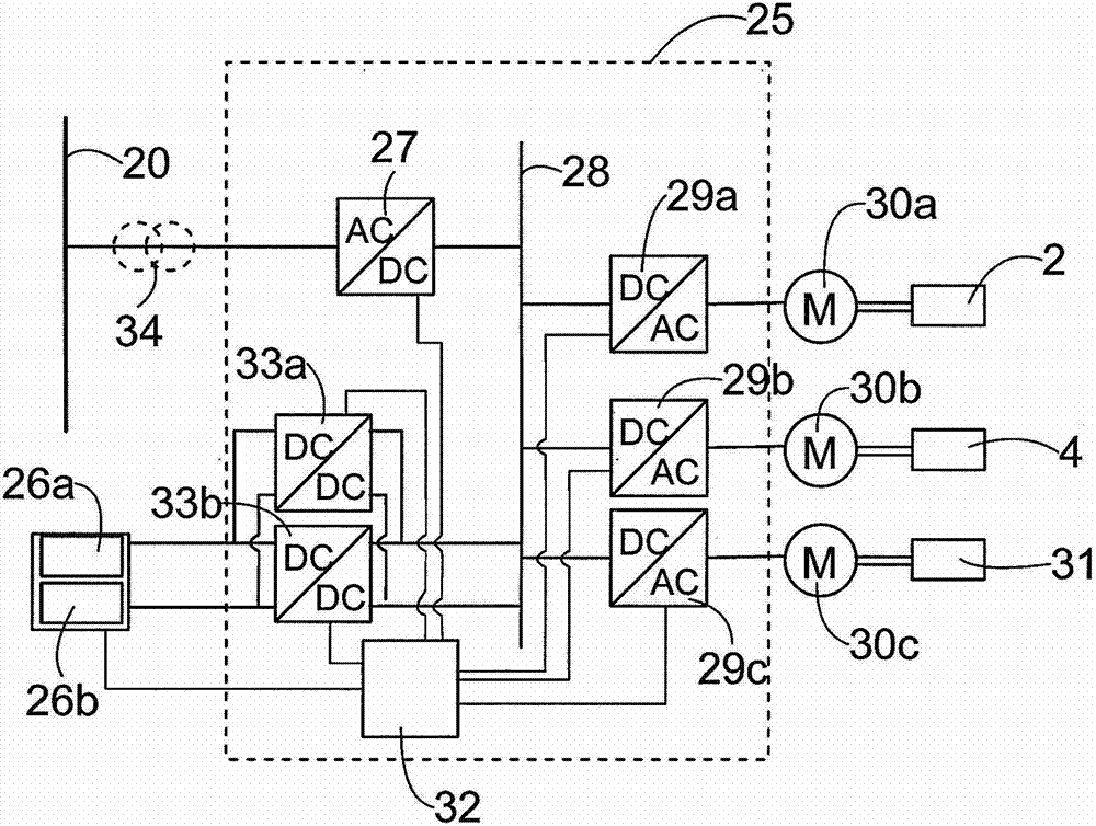 Mining vehicle and method for its energy supply