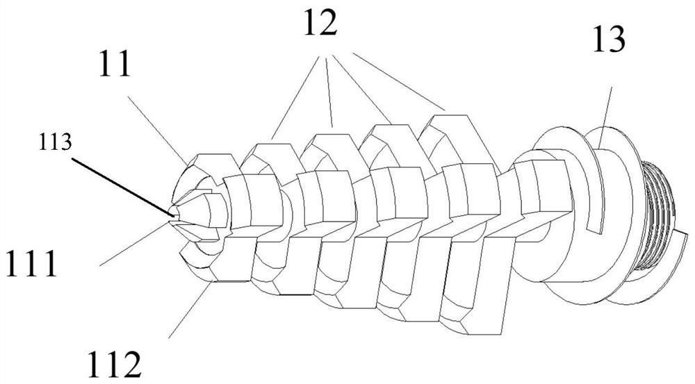 Variable diameter pyramid-type drilling powder discharge and pressure relief device