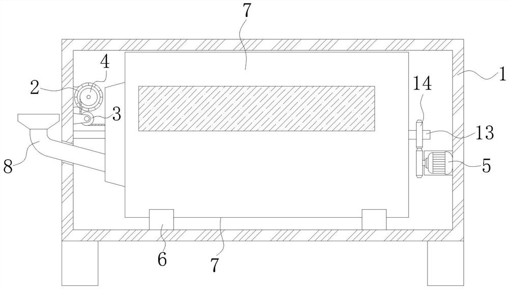 Peanut stir-frying device for spiced peanut processing