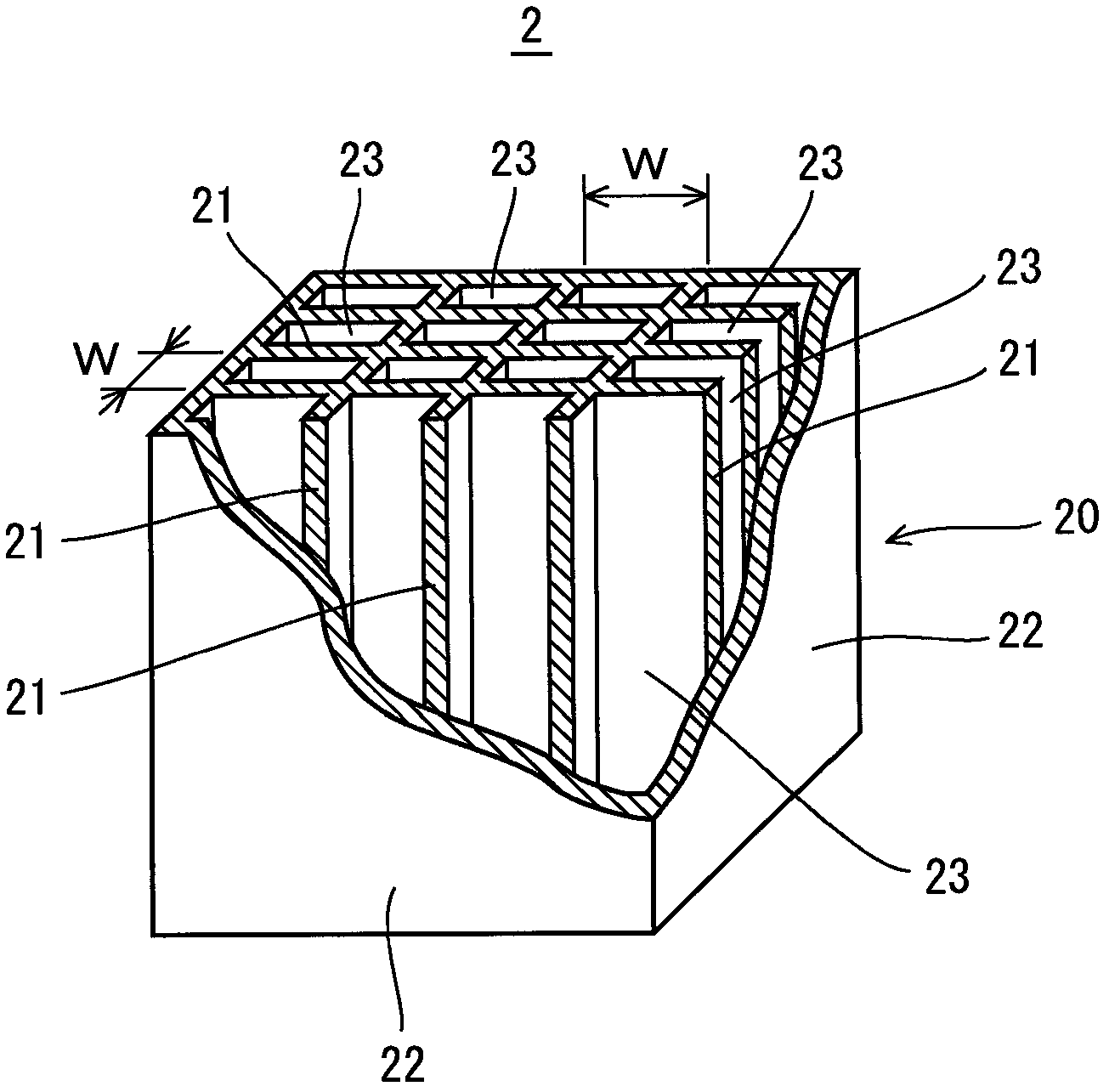 Shock absorbing structure and method of manufacturing same