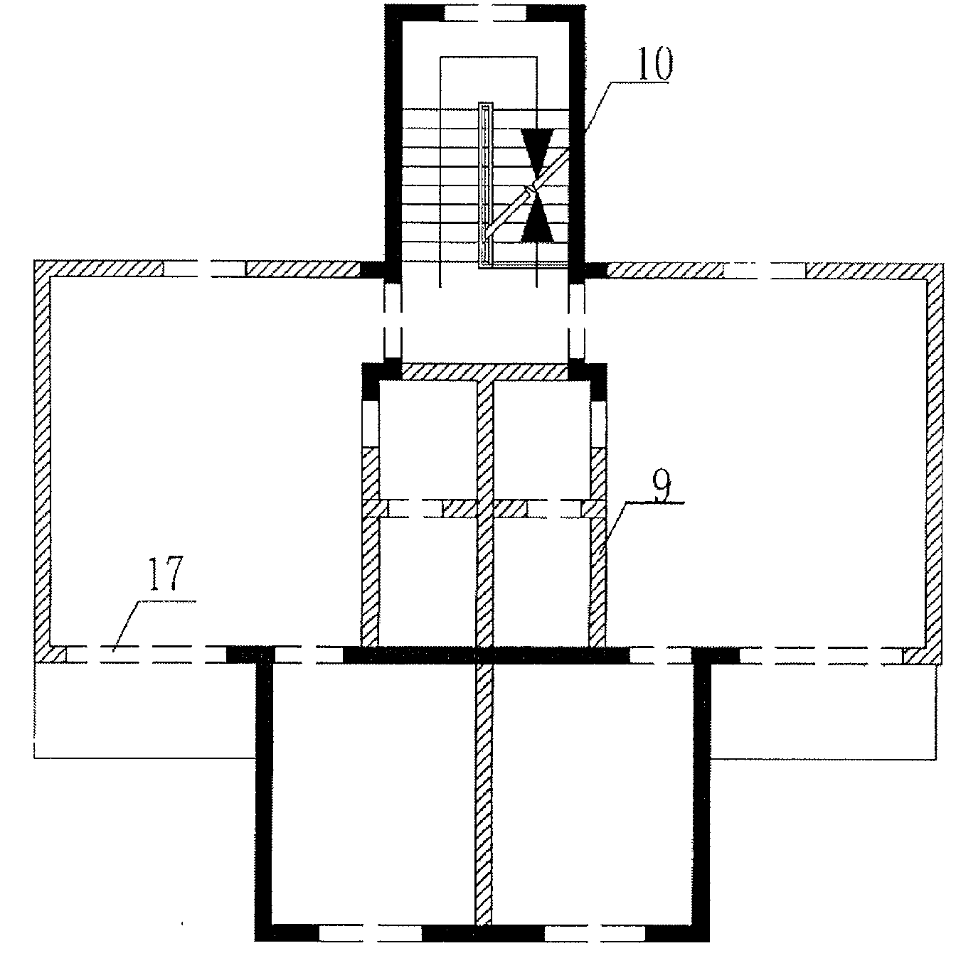 Block body-steel reinforced concrete tube structure and its construction method