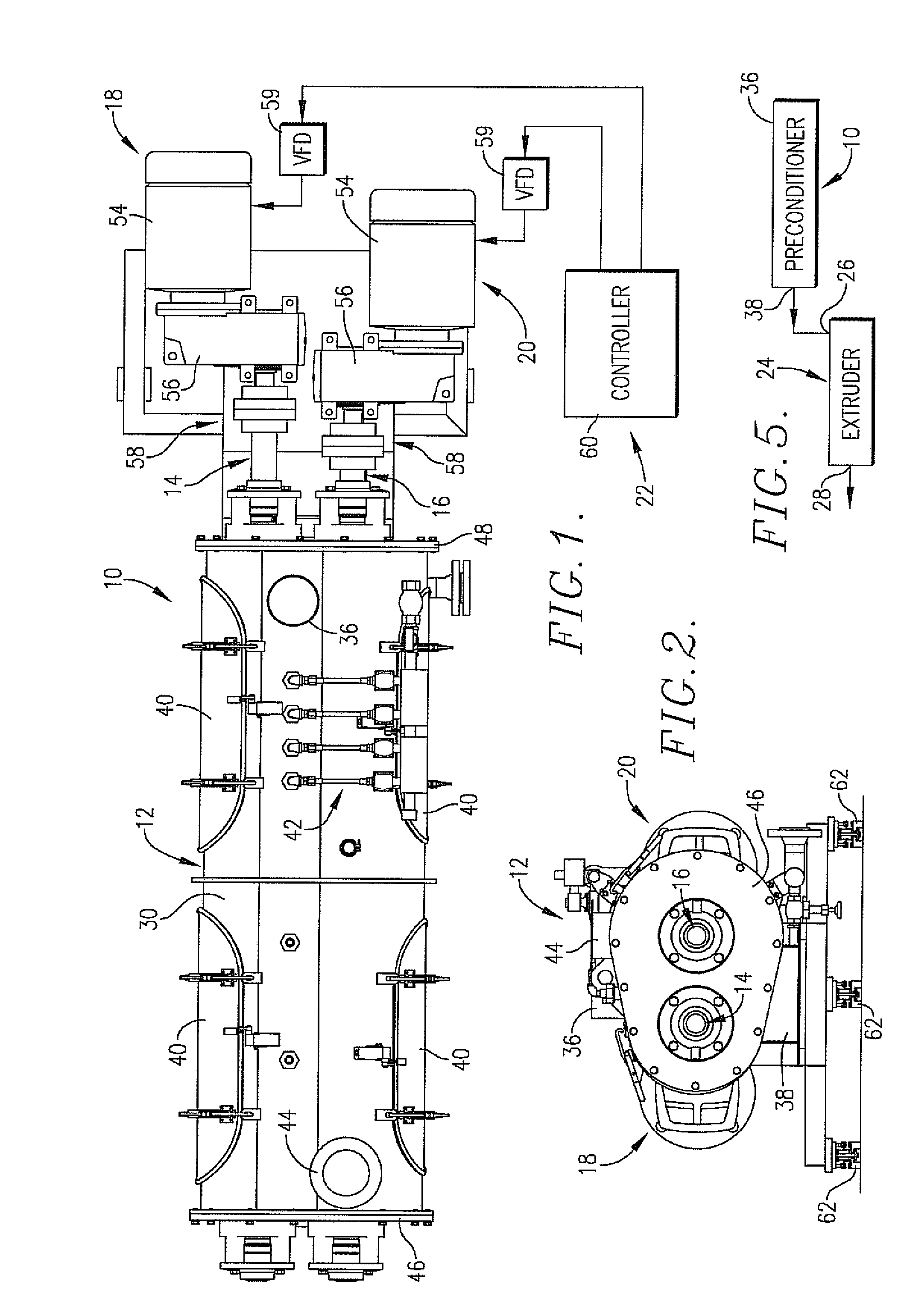 Preconditioner having mixer shafts independently driven with variable frequency drives