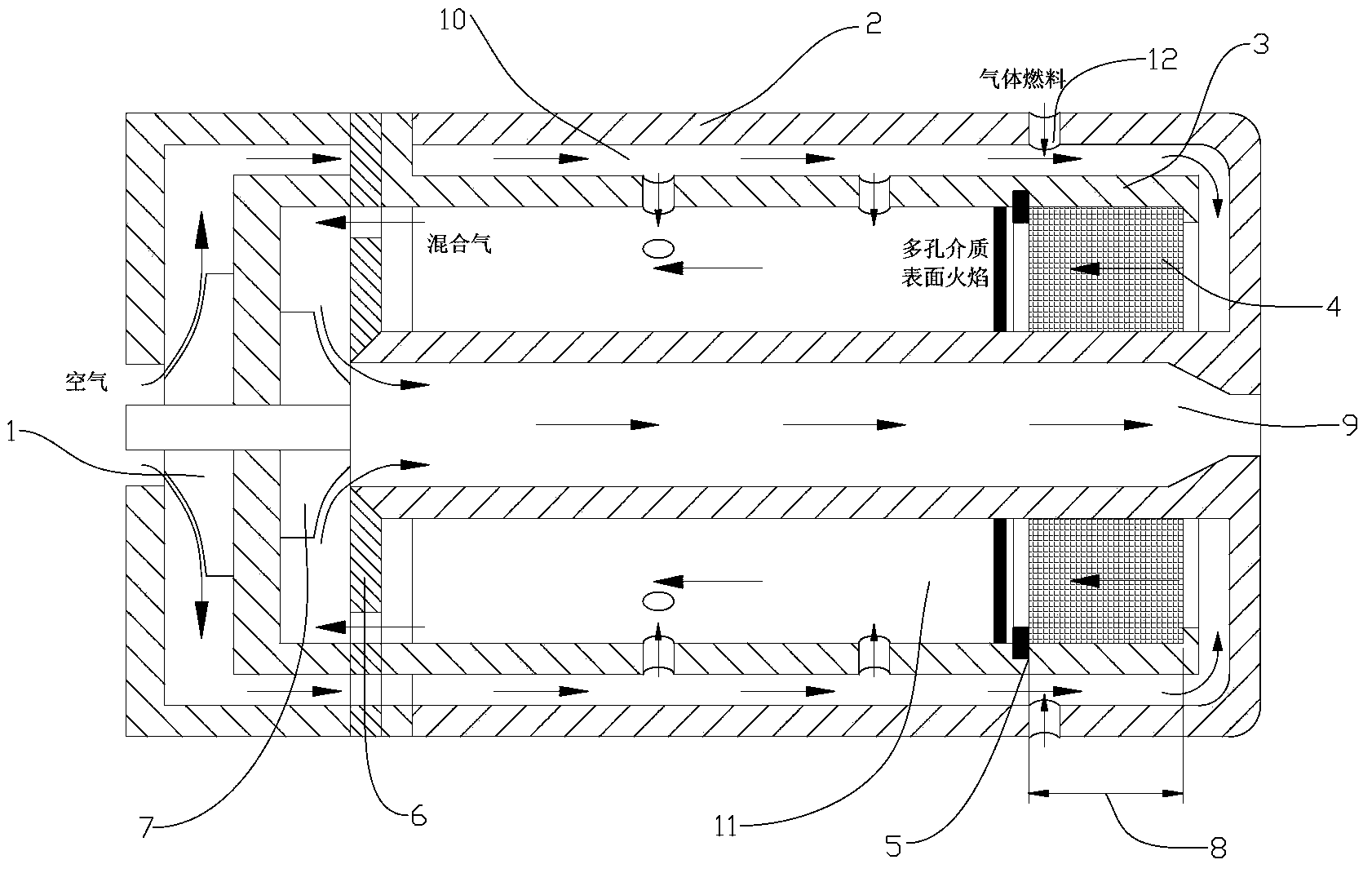 Rear-placed combustor with annular porous medium head for ultramicro turbojet engine