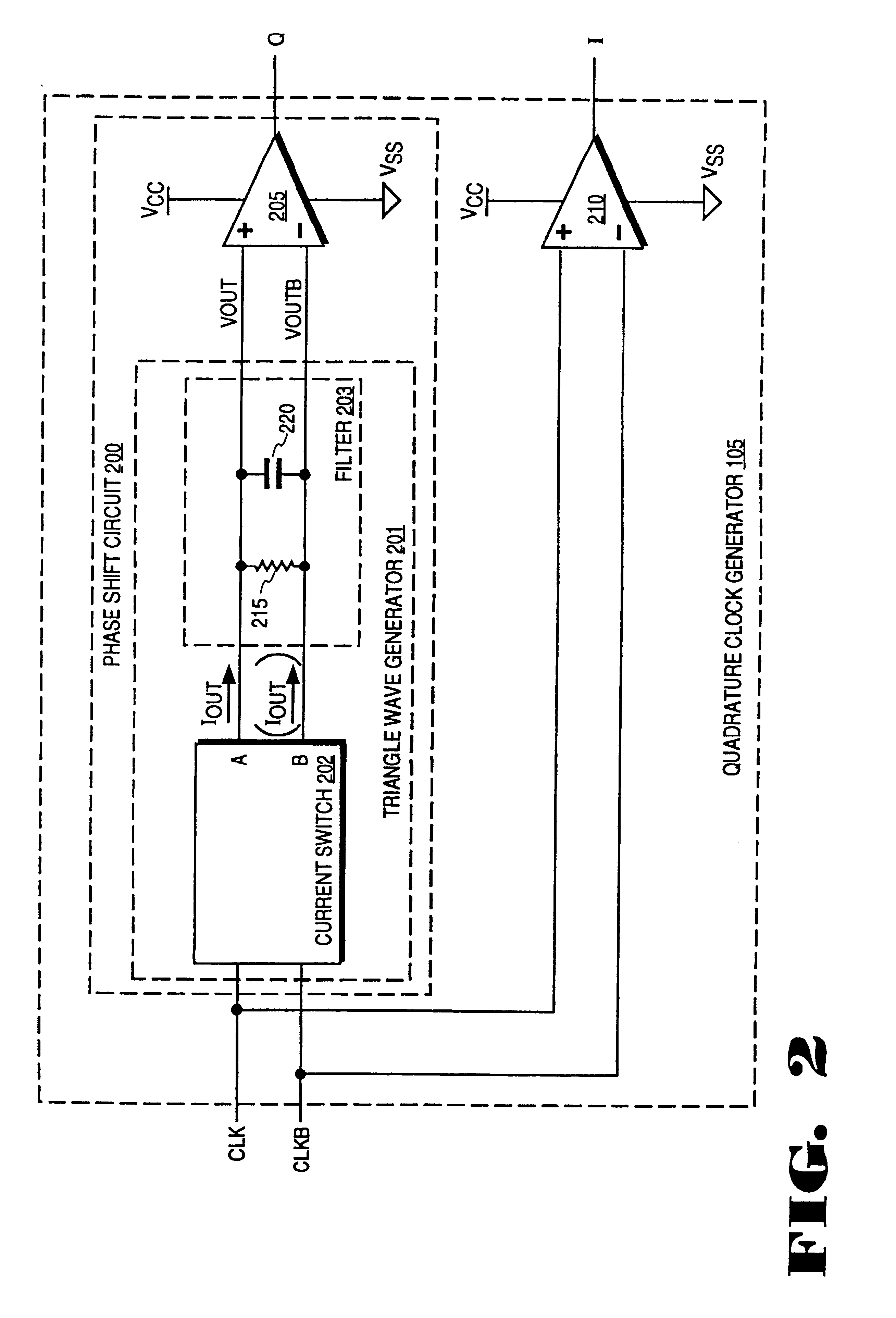 At frequency phase shifting circuit for use in a quadrature clock generator