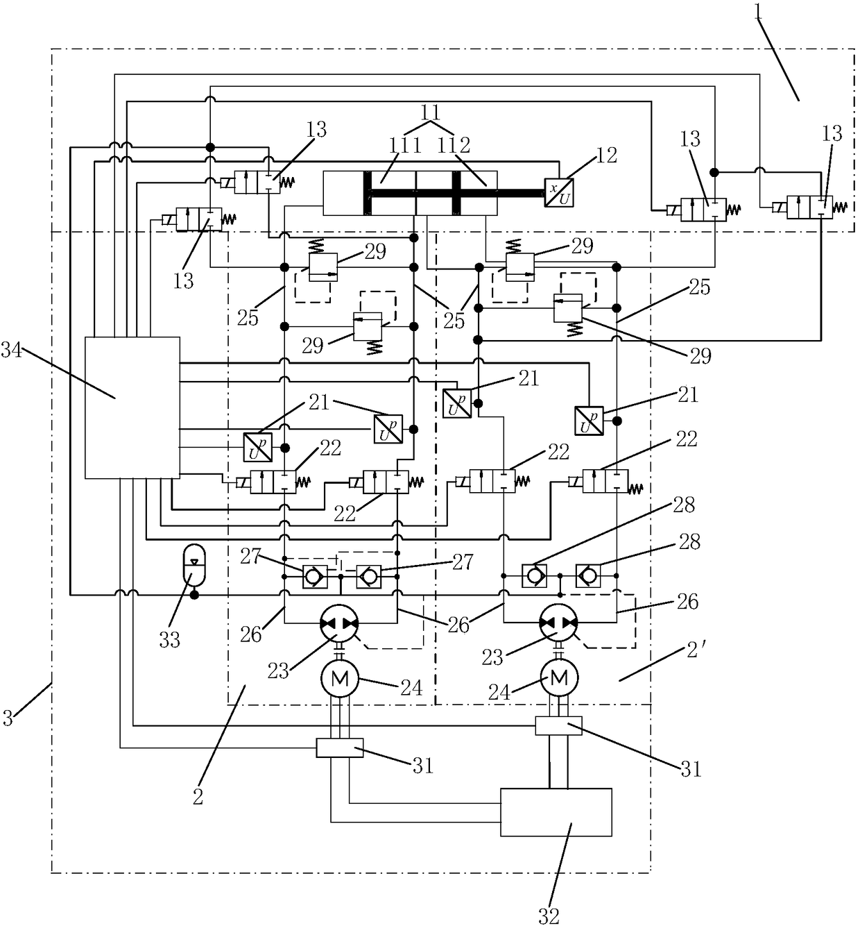 Electro-hydrostatic actuator with load compensation and high position precision and control method