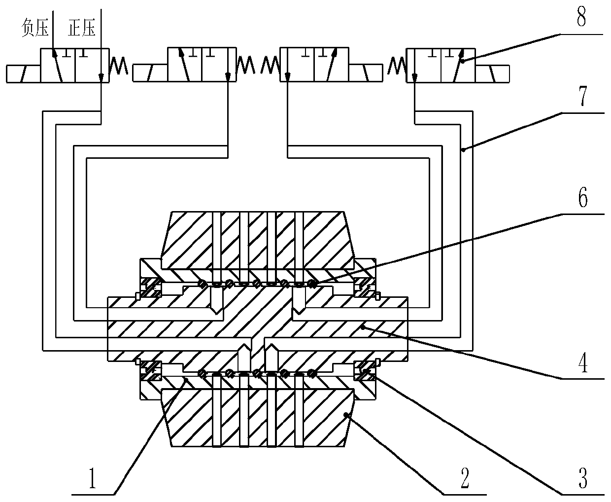 A fiber laying pressure roller capable of absorbing and blowing away carbon fiber prepreg tow and method thereof