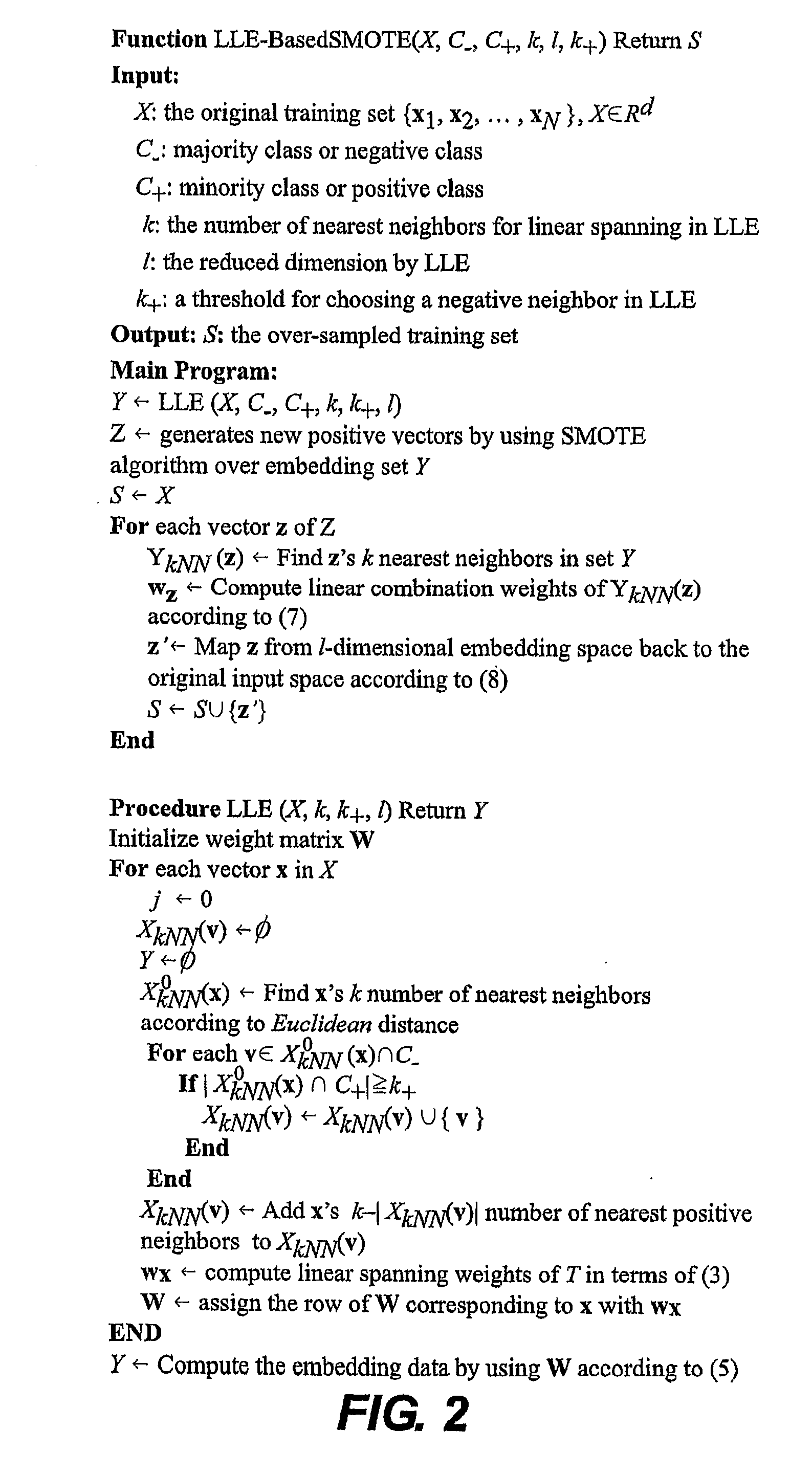 Smote algorithm with locally linear embedding