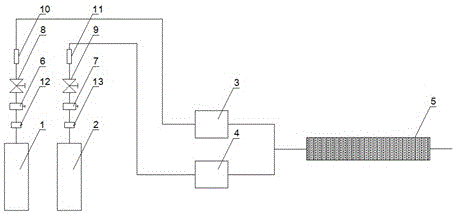 Oxygen and nitrogen mixing type high-precision proportioning device and method