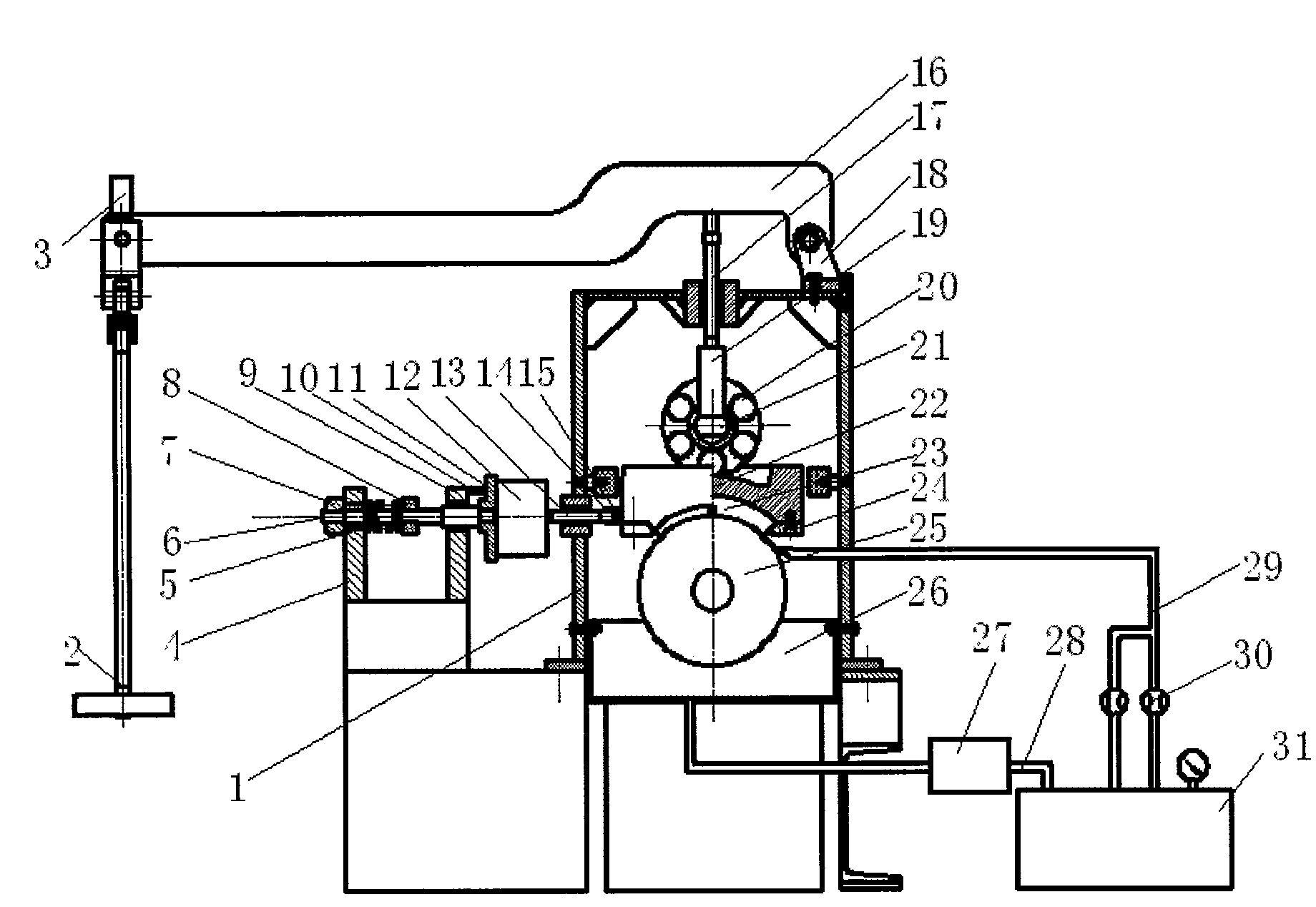 On-line measuring and testing machine for radial sliding bearing friction and wearing