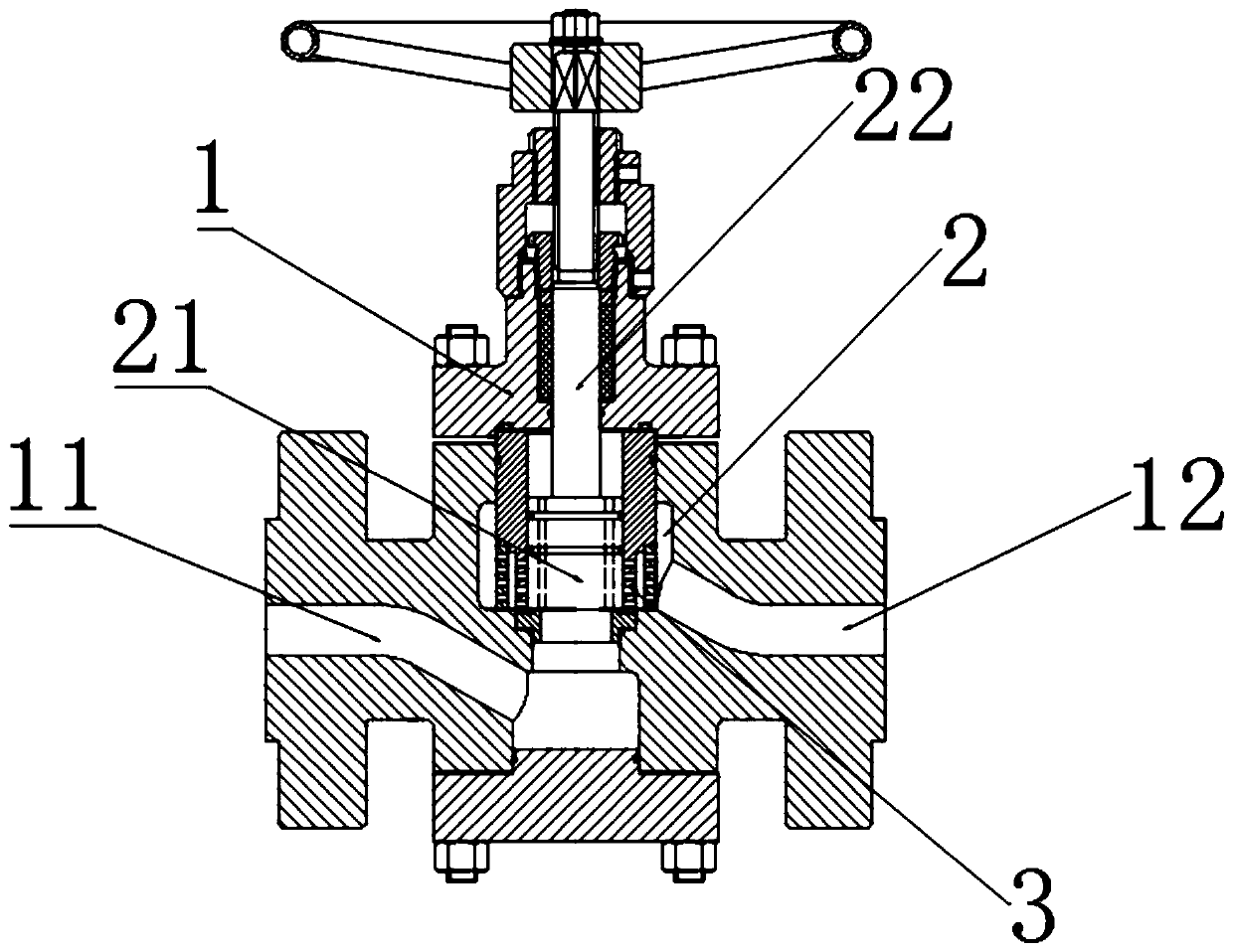 Emptying stop valve provided with noise reduction labyrinth sleeve