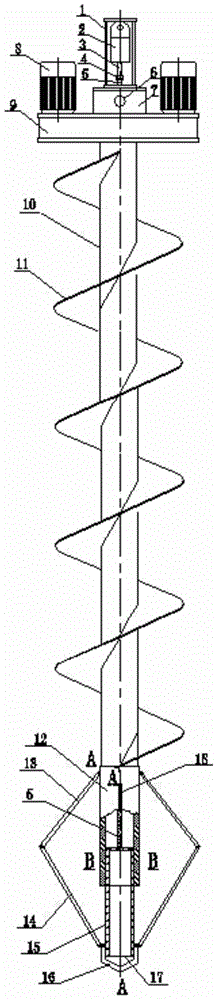 Long auger drilling and bottom expanding device and expanded anchor rod construction method