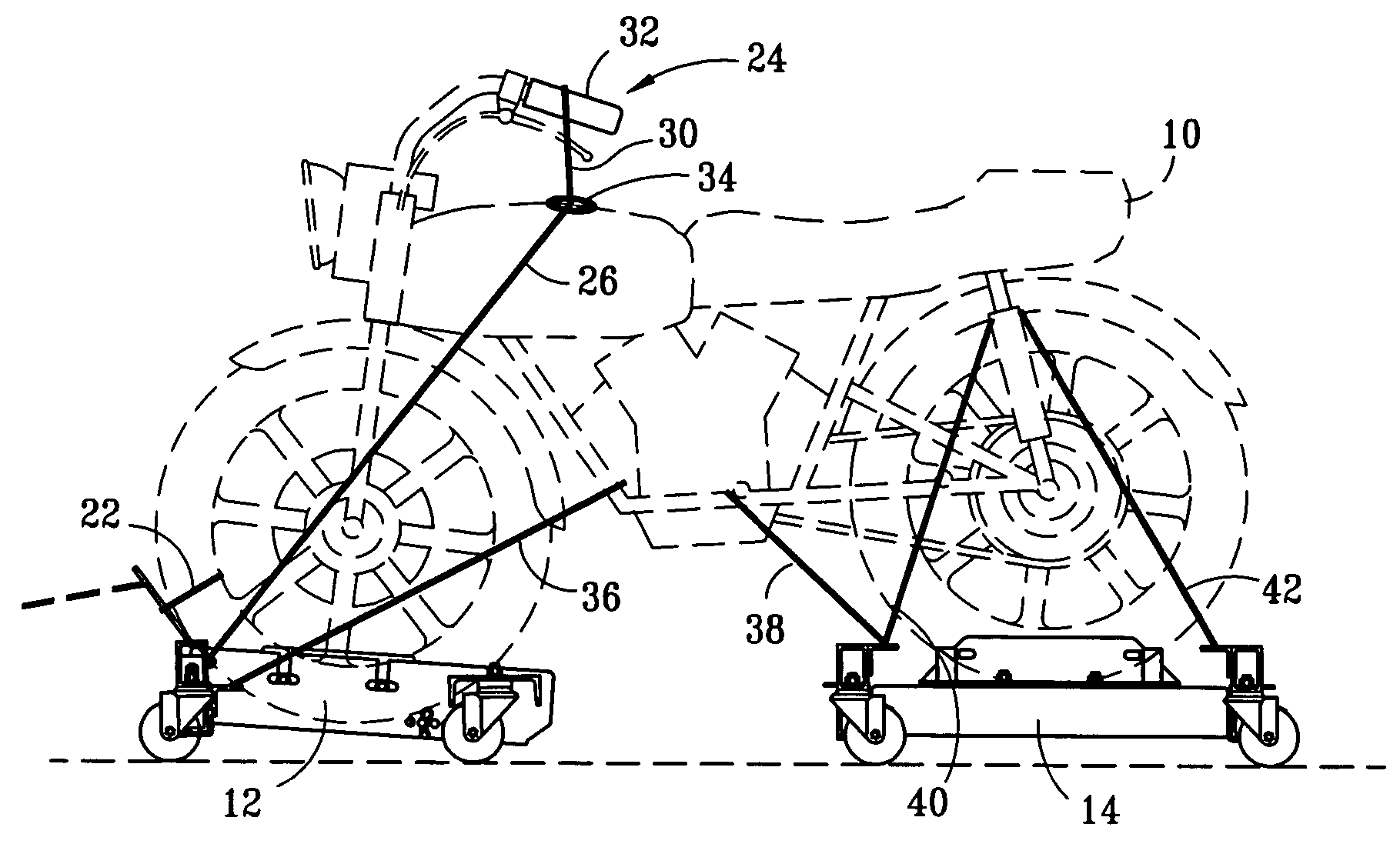 Motorcycle towing dolly for tow trucks