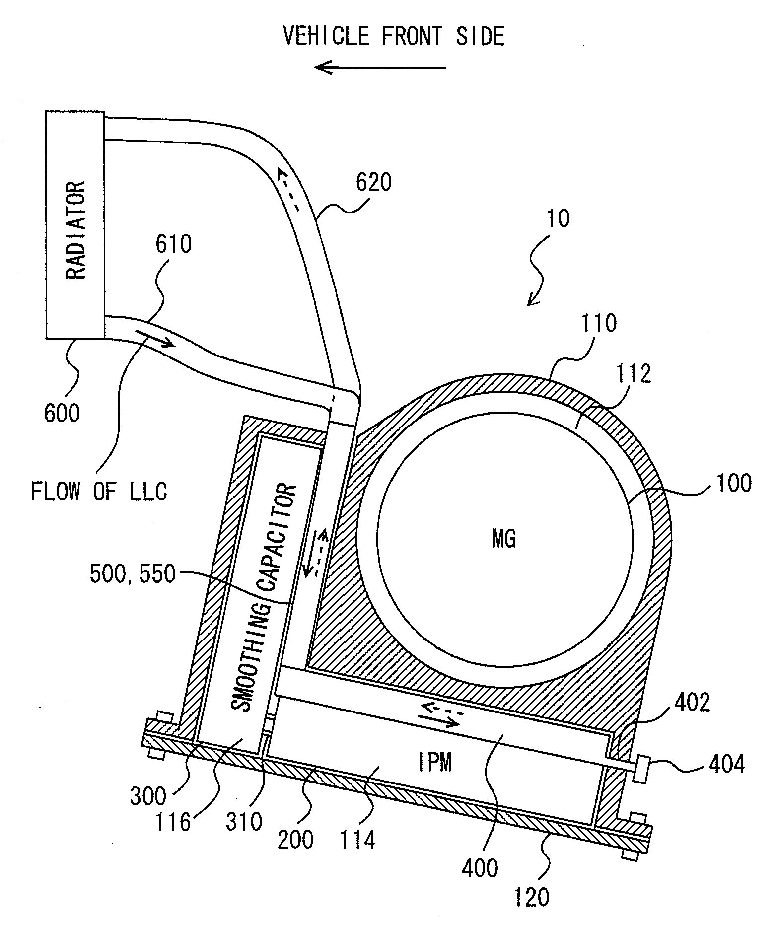 Cooling structure for inverter and capacitor accommodated integrally with motor in housing of motor, motor unit with cooling structure, and housing