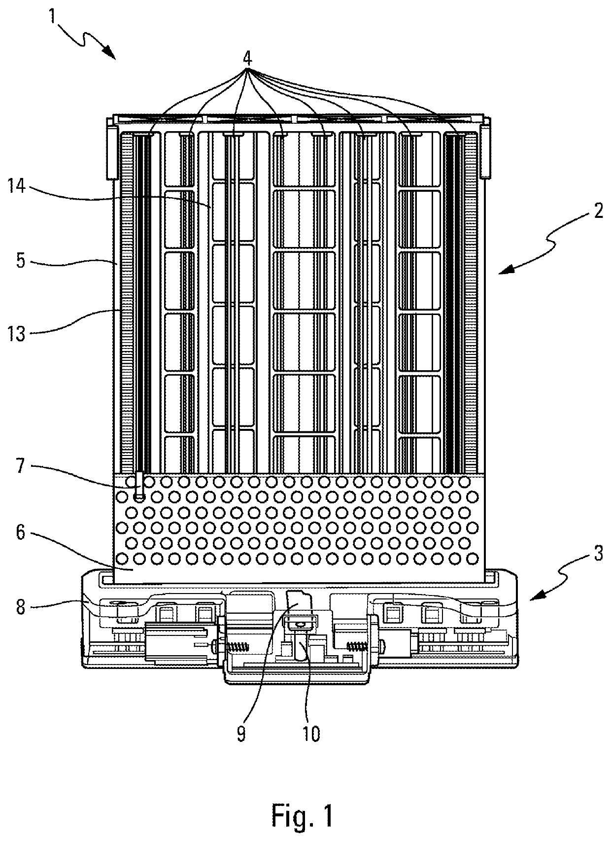 Electrical heating device comprising earthing means