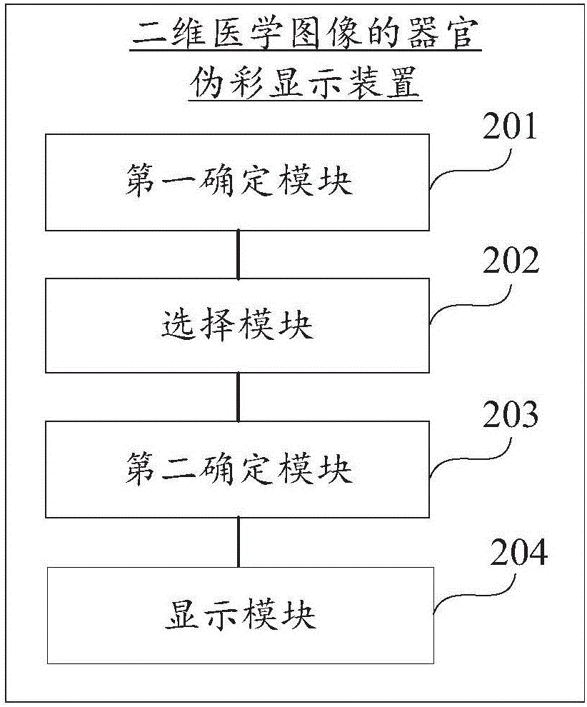 Two-dimensional medical image tissue and organ pseudo color display method and device