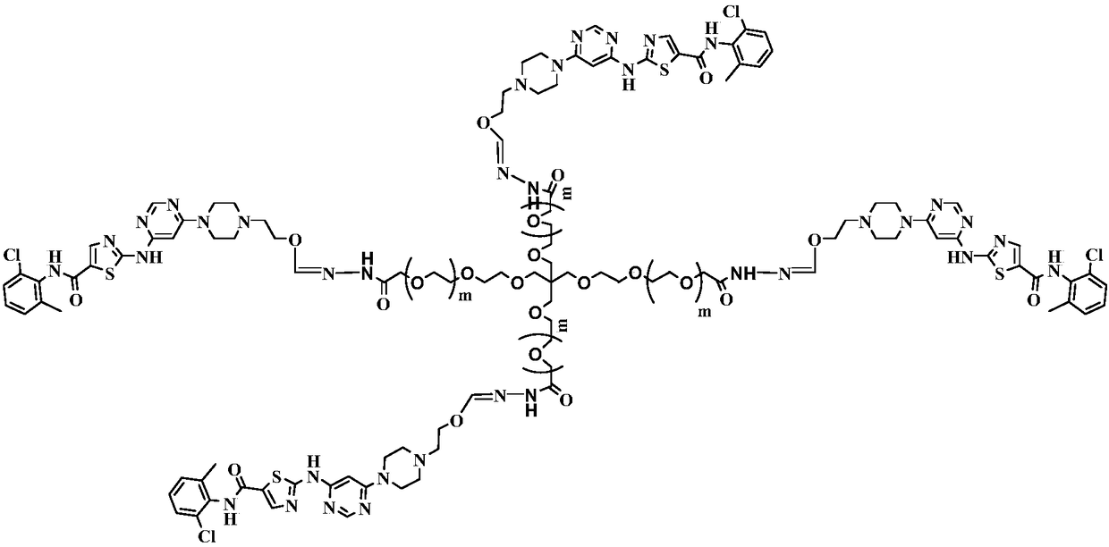 Multi-arm PEGylated dasatinib derivative and preparation thereof