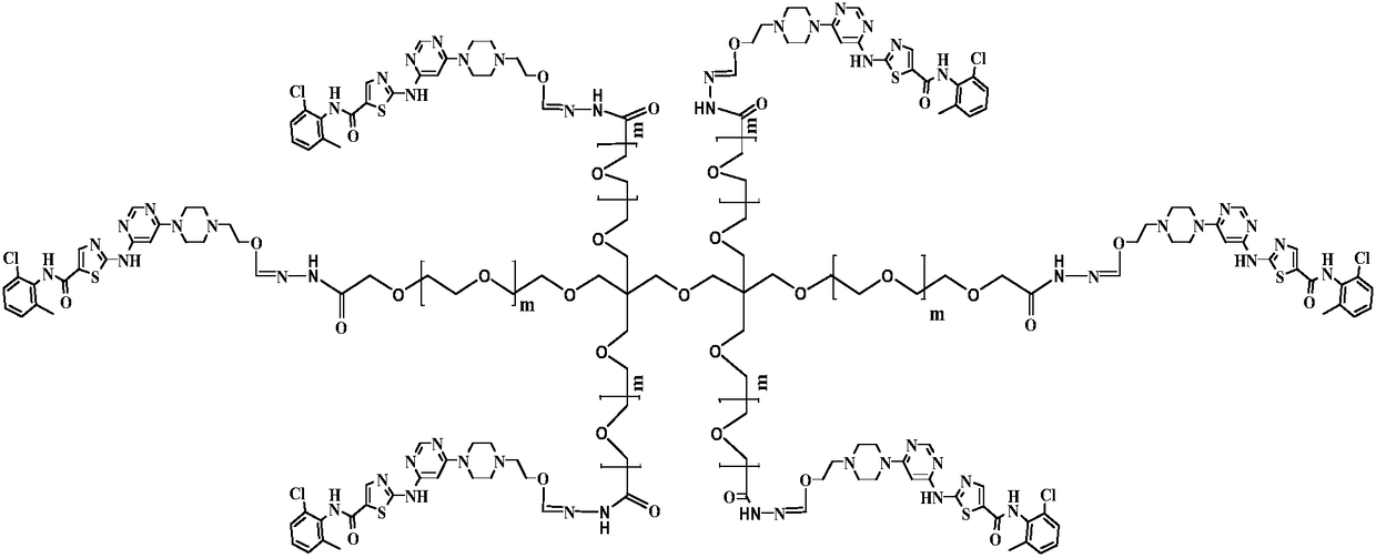 Multi-arm PEGylated dasatinib derivative and preparation thereof