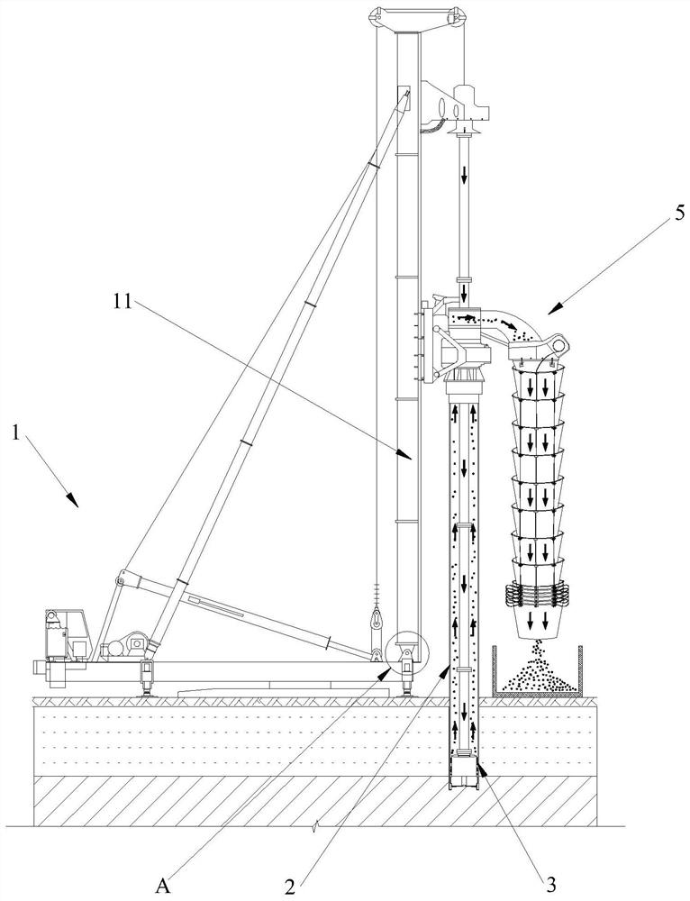 Pipe-following dual-power rock breaking construction structure with all casing and down-the-hole hammer