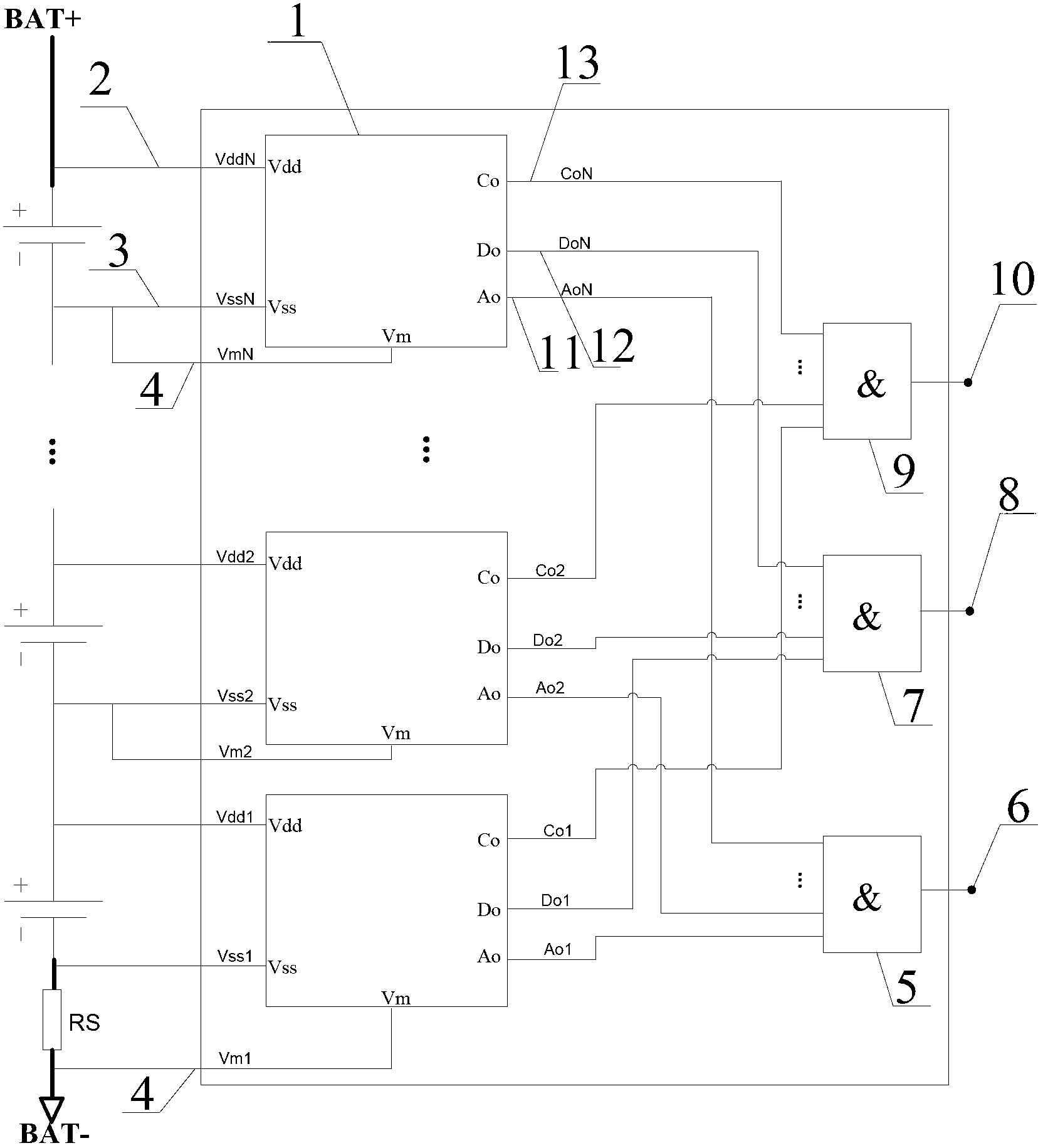 Protective plate for series lithium battery pack based on battery protective chip