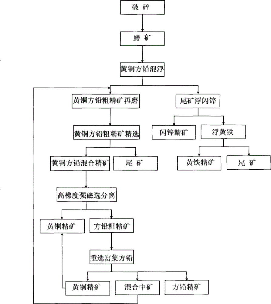 Mineral processing technology combined with high-gradient high-intensity magnetic separation, re-grinding, re-separation and flotation