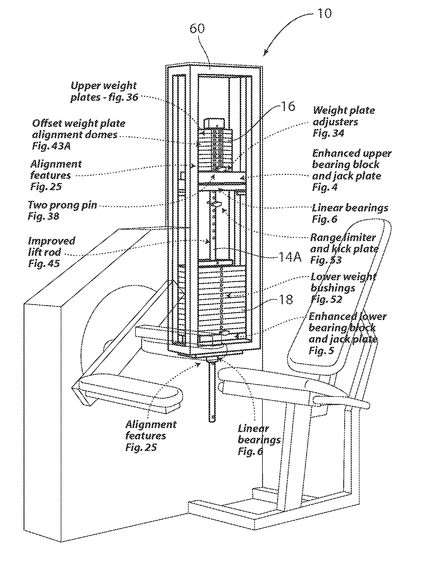 Linear bearings and alignment method for weight lifting apparatus