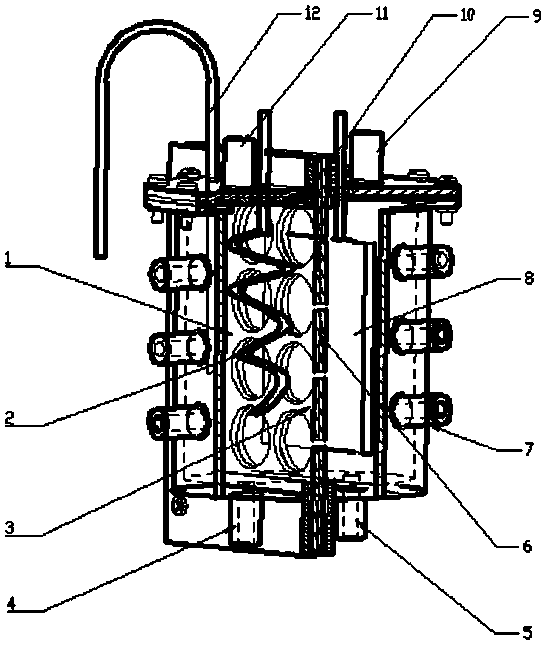 Carbon nanotube carrier type microbial electrochemical device for continuously treating sewage and generating power