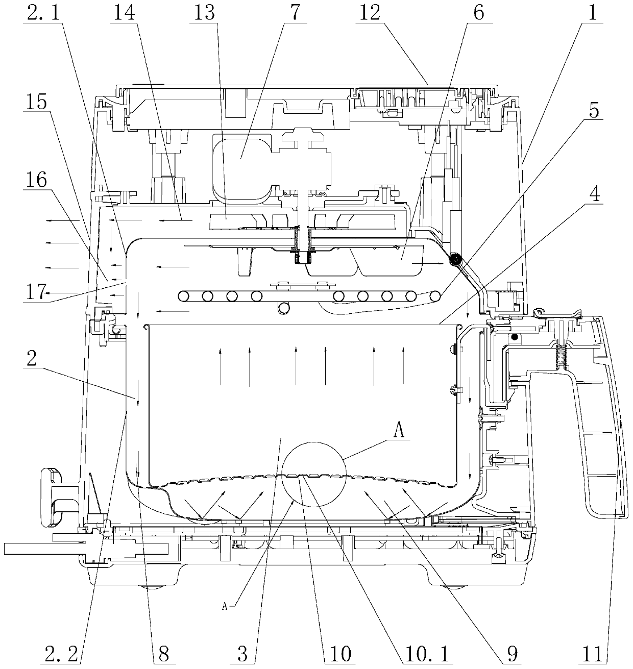 Cooking electric appliance with hot air circulating channel