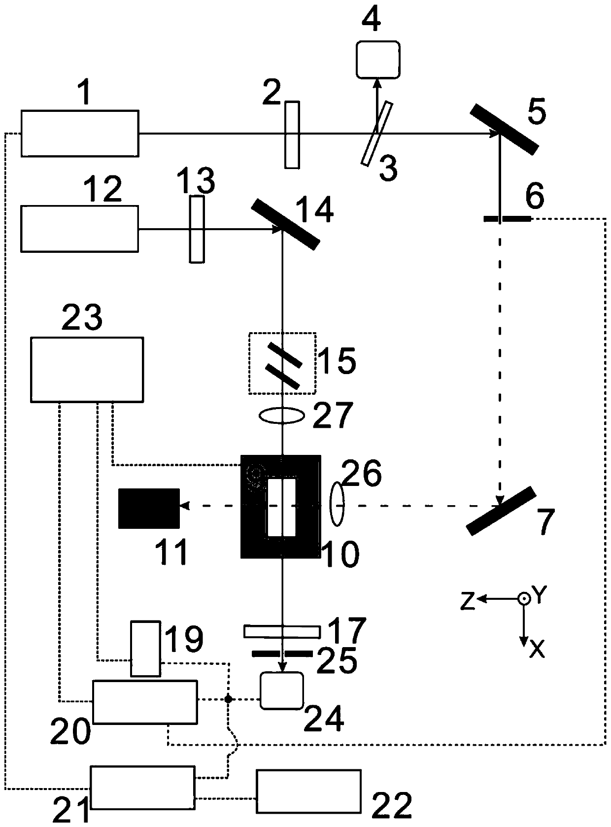 Measuring device and method for measuring linear absorption and nonlinear absorption of materials