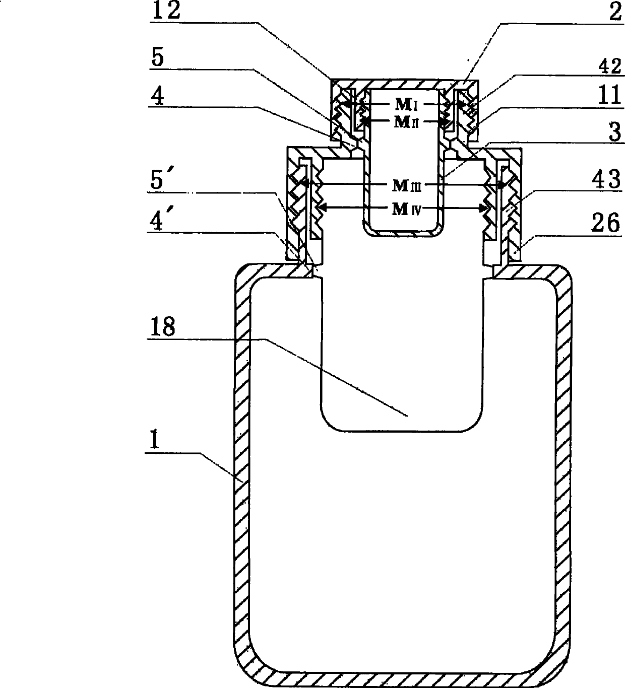 Overlapped liner separating self-blending container