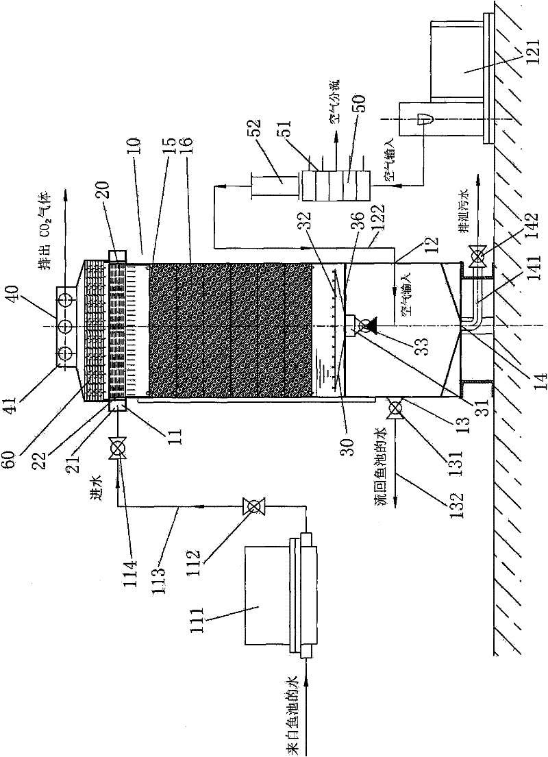 Device for wiping off carbon dioxide in water body of fishing industry