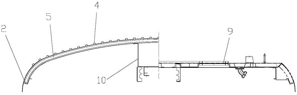 Ceiling fault surface structure of urban rail stainless steel vehicle