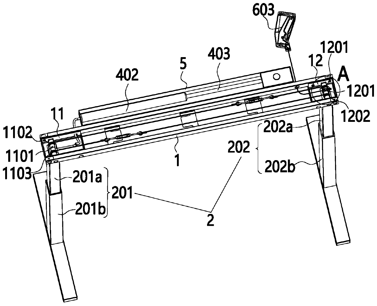 Pneumatic lifting table frame and lifting table