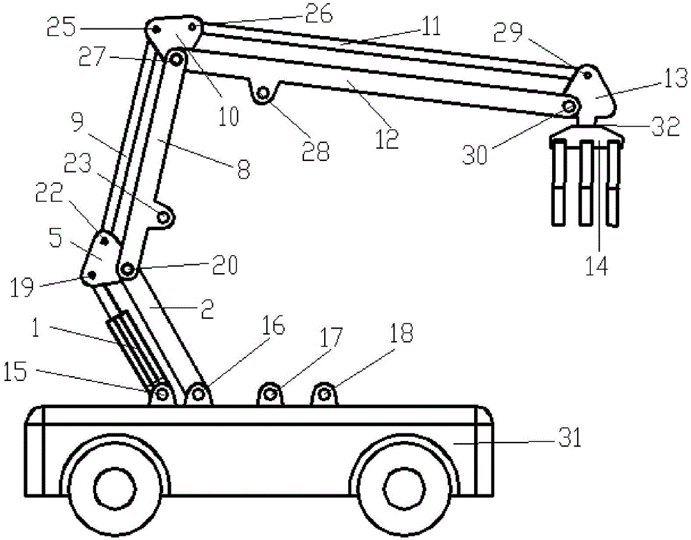 Palletizer provided with ten-rod four-freedom-degree controllable mechanism type moving mechanical arm