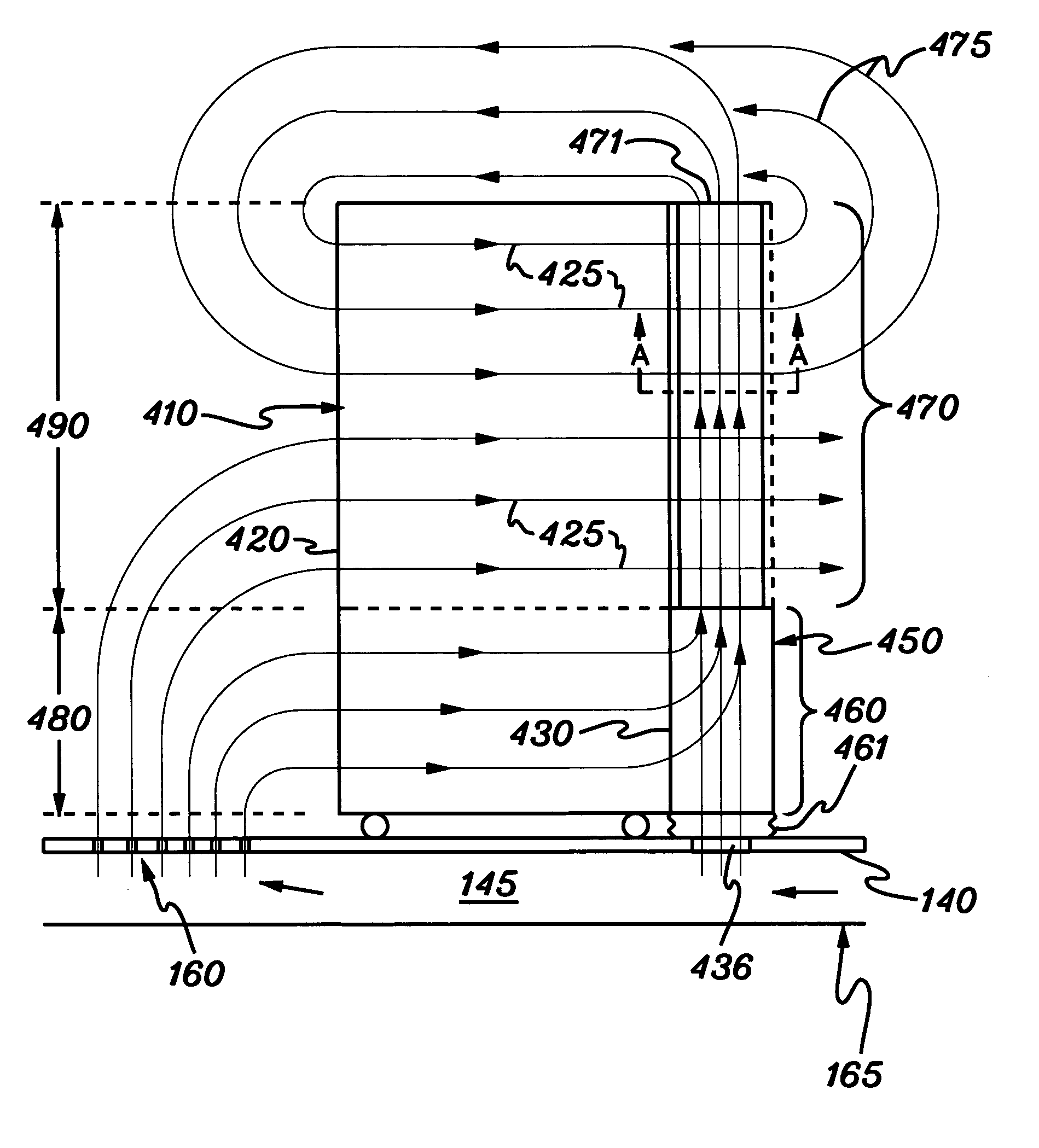 Apparatus and method for facilitating cooling of an electronics rack by mixing cooler air flow with re-circulating air flow in a re-circulation region