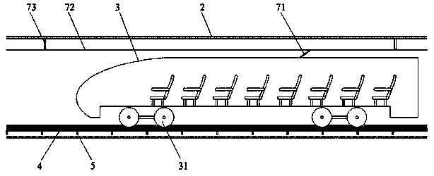 Wheel track vehicle submarine vacuum pipeline traffic system suitable for strait channel