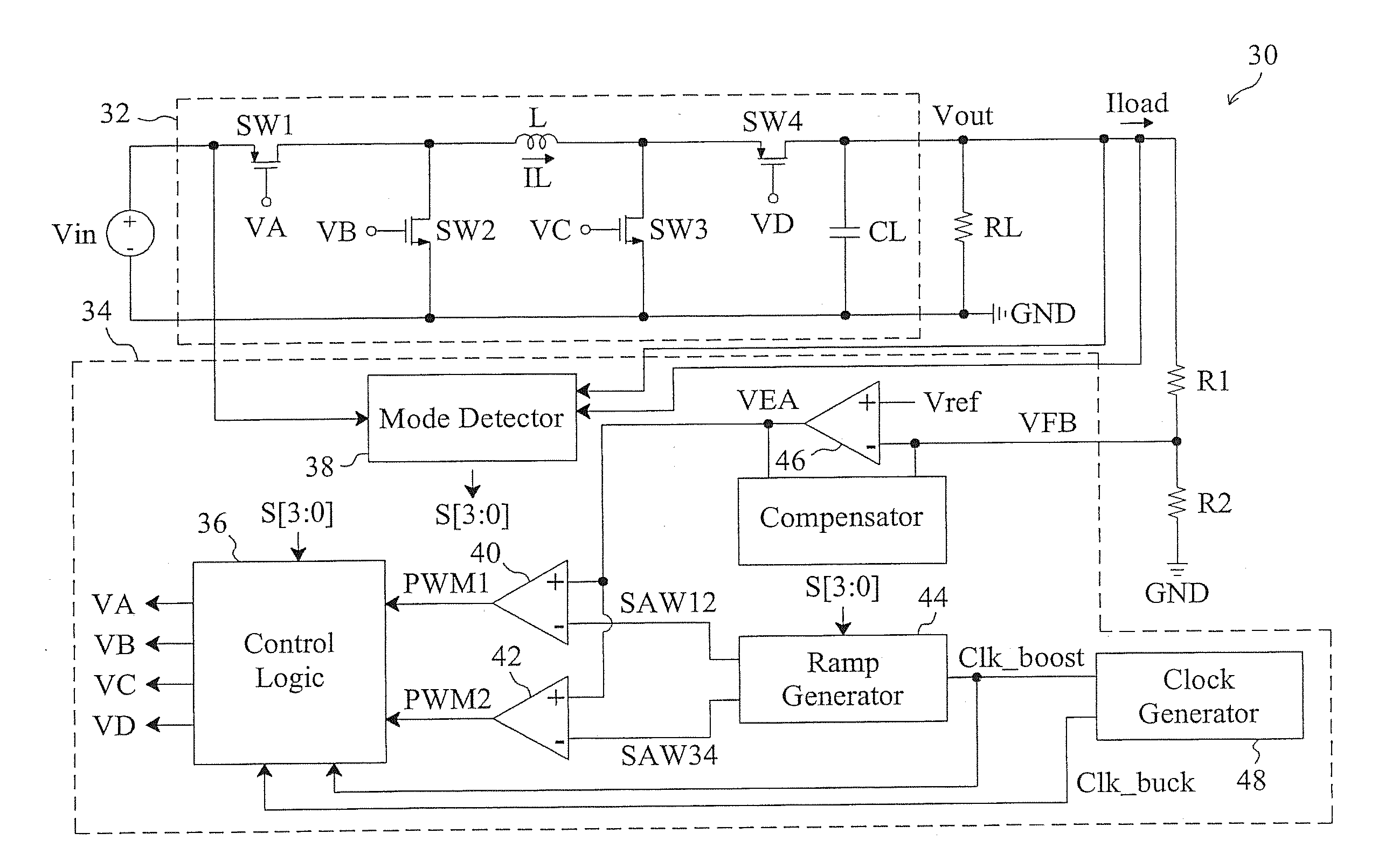 High efficiency buck-boost power converter