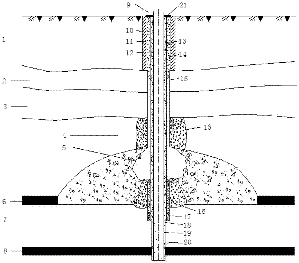 Method for drilling coal-bed gas well penetrating through goaf by means of composite blocking of hole-bottom broken rock masses