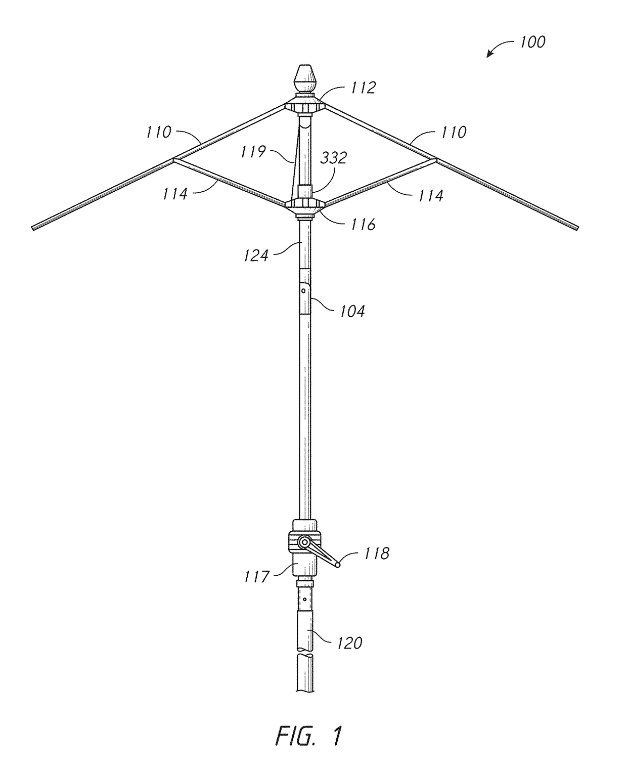 Tiltable umbrella with removable guide track