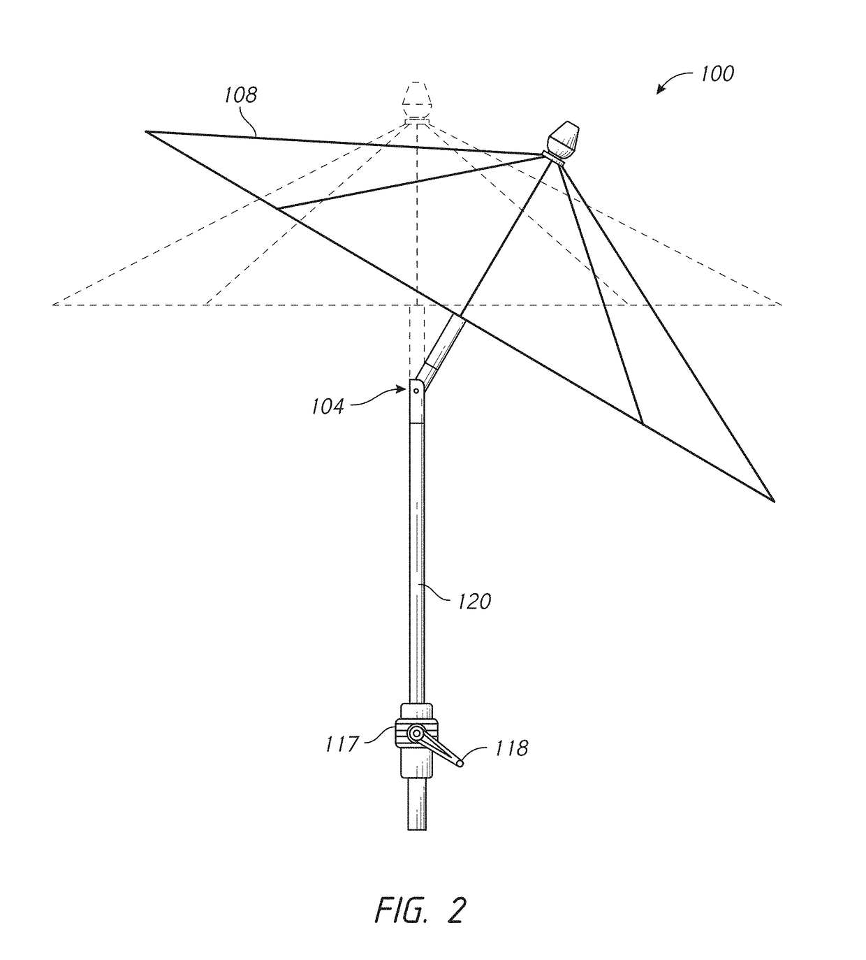 Tiltable umbrella with removable guide track