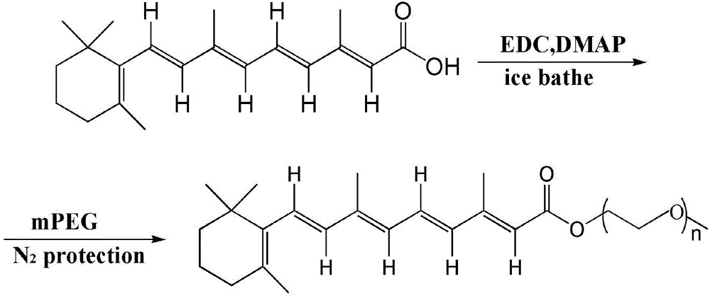 Application of pegylated retinoic acid and self-assembly micelle thereof in drug delivery