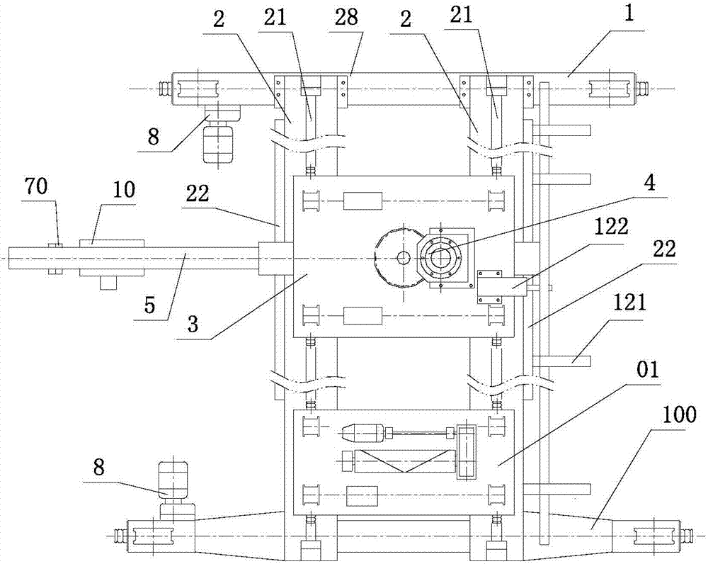 Half-portal-frame crane adopting open type transmission and provided with lifting trolley and travelling trolley