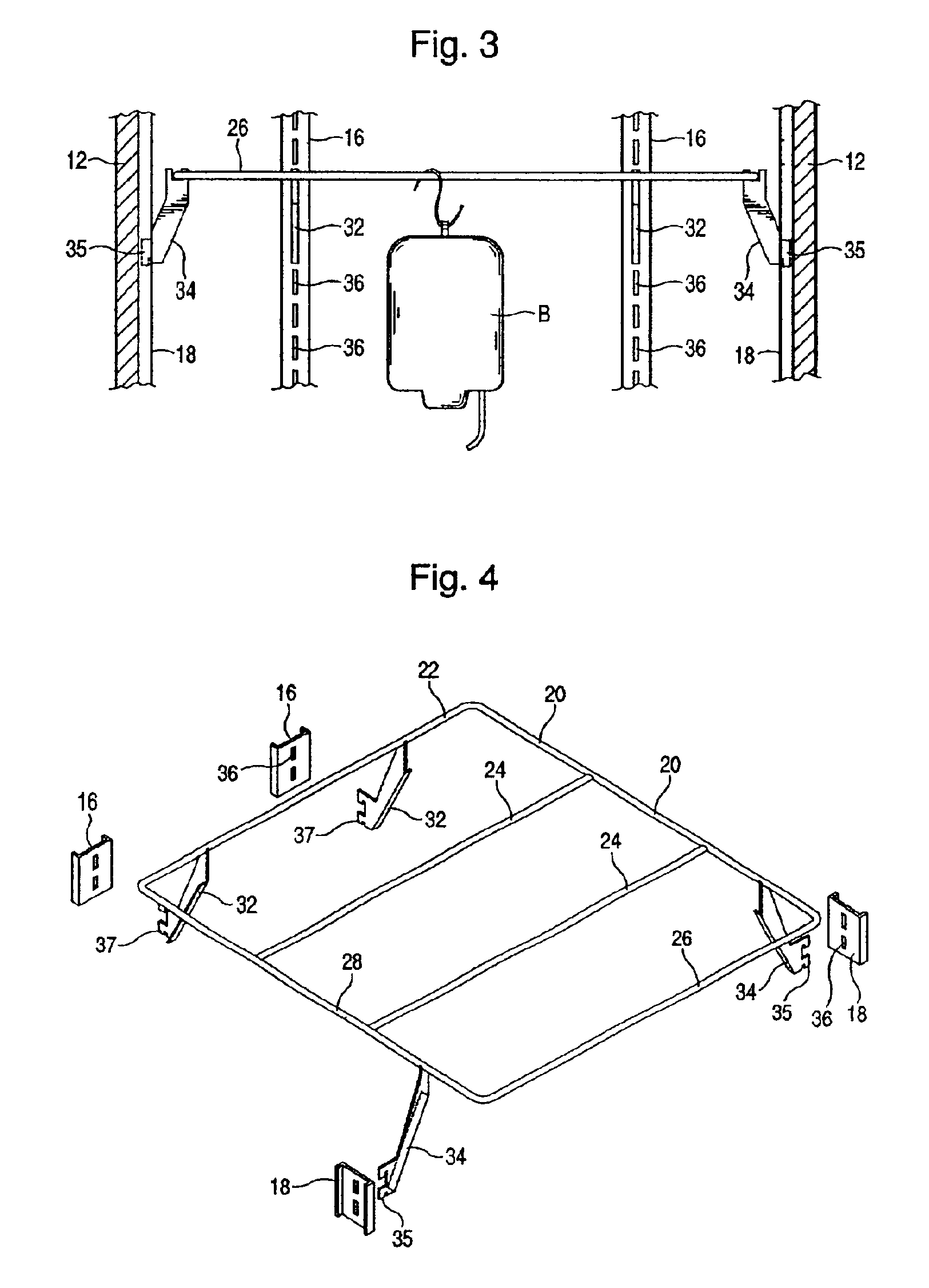 Blood bag support structure and method for refrigerators