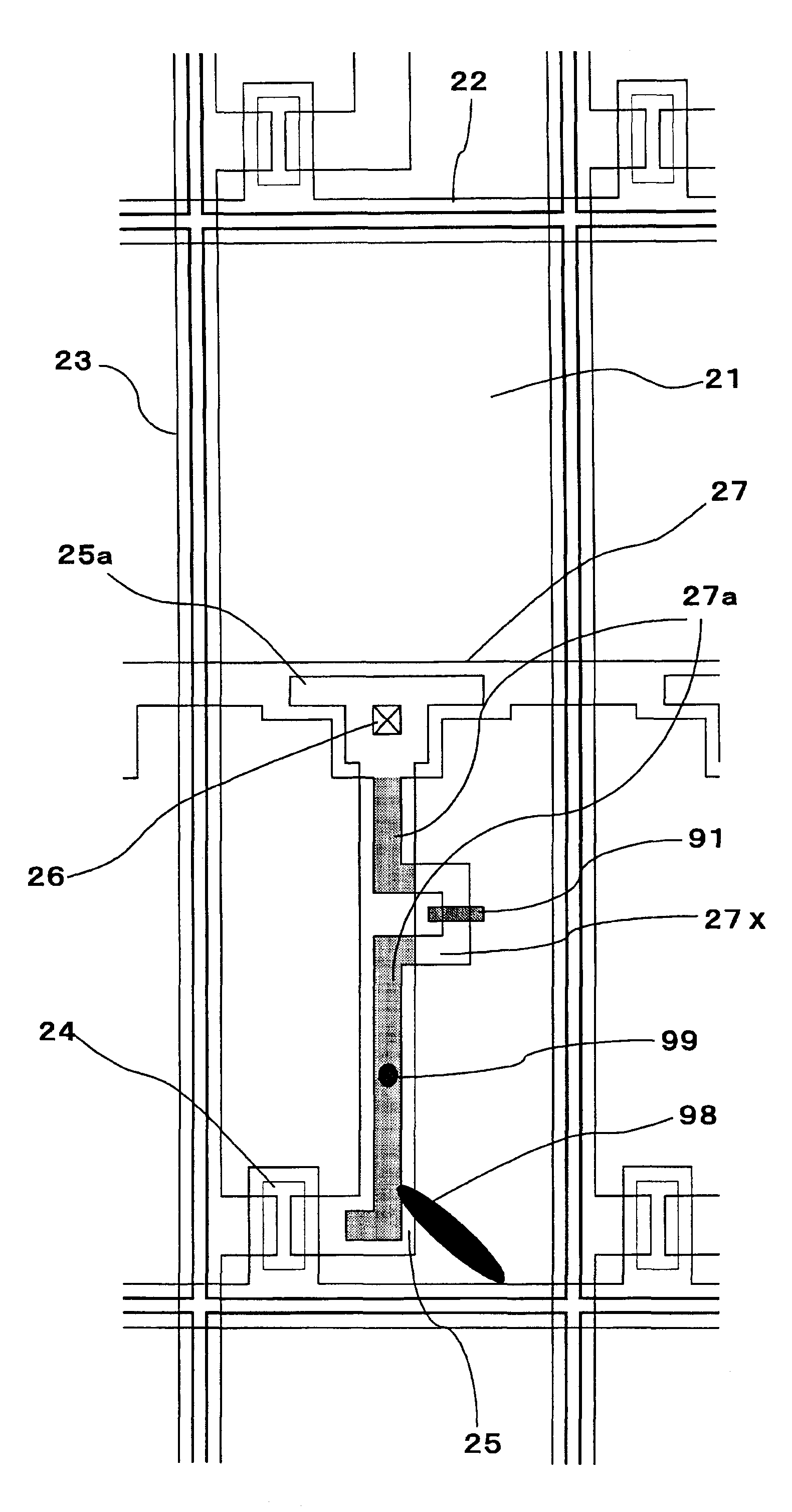 Active matrix substrate where a portion of the storage capacitor wiring or the scanning signal line overlaps with the drain lead-out wiring connected to the drain electrode of a thin film transistor and display device having such an active matrix substrate