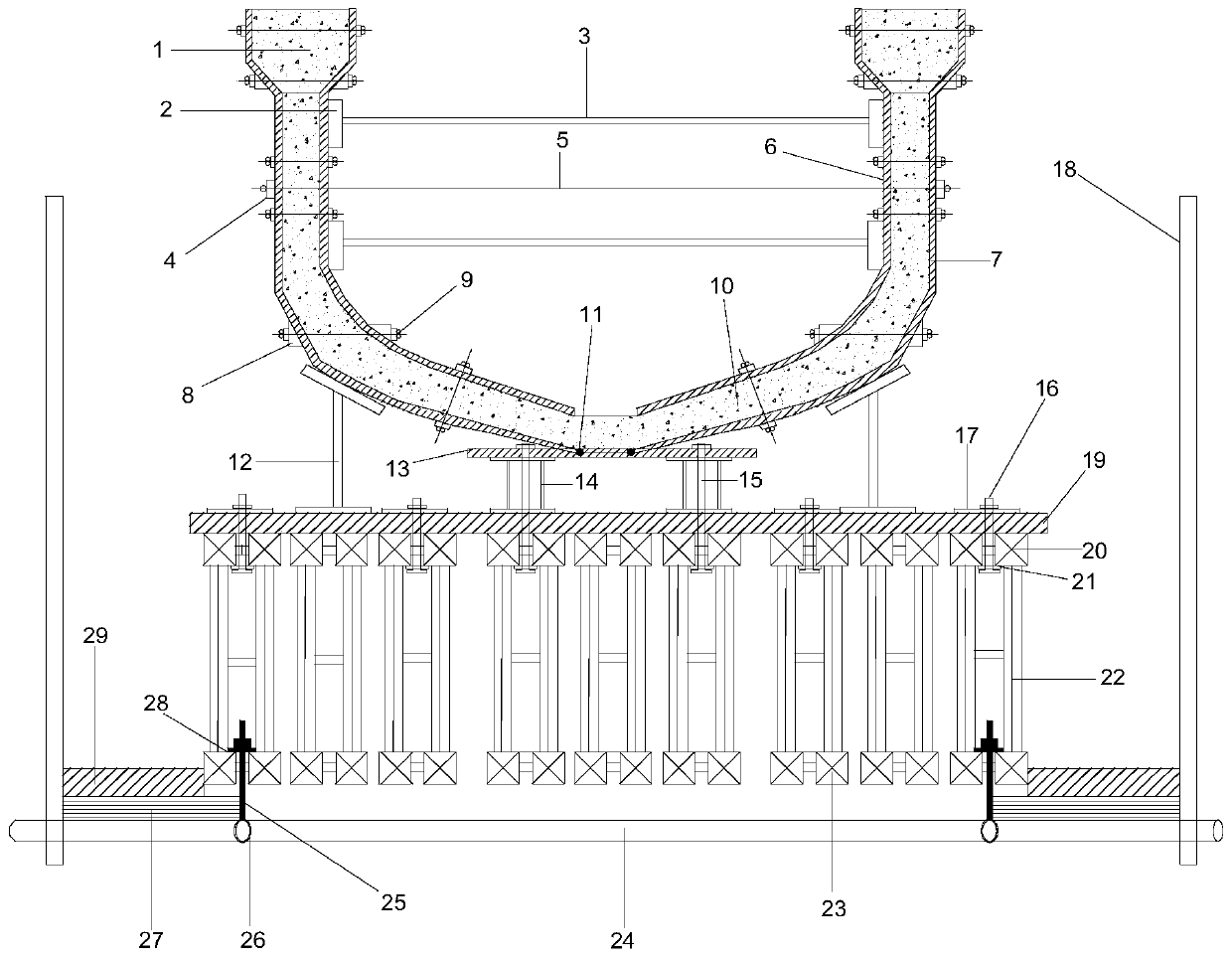 Aqueduct formwork supporting system supported on bailey beam and construction method